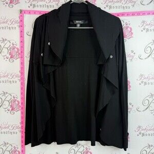 Kensie cardigan sweater flowy Black Draped Open-Front Cardigan snap Button